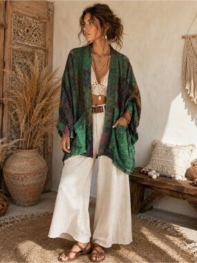 NWT Young Threads Boho Patchwork Sheer Kimono